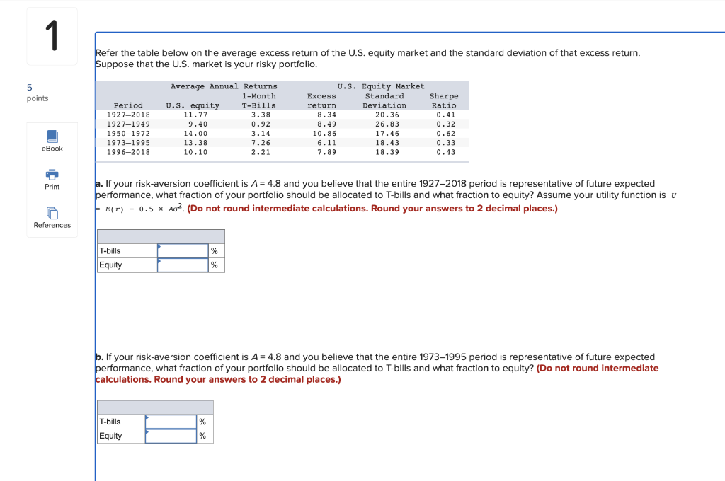 Solved Refer the table below on the average excess return of | Chegg.com