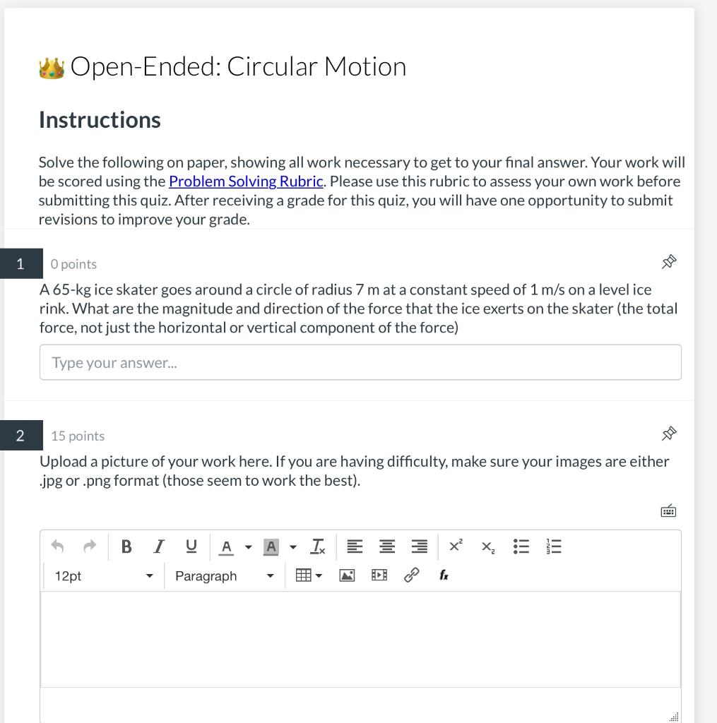 Solved Open-Ended: Circular Motion Instructions Solve the  Chegg.com