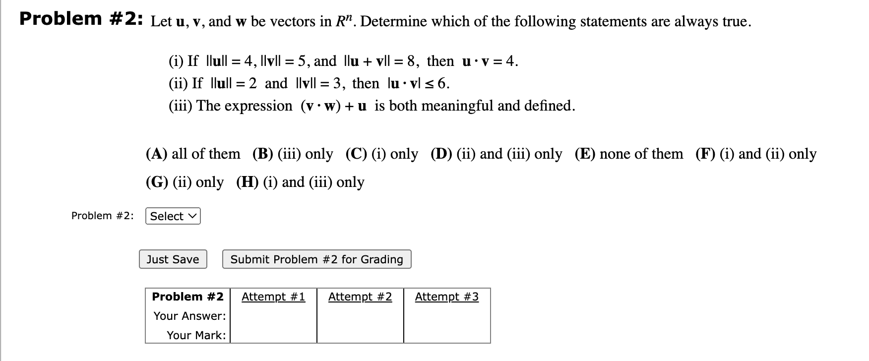 Solved roblem \# 2: Let u,v, and w be vectors in Rn. | Chegg.com