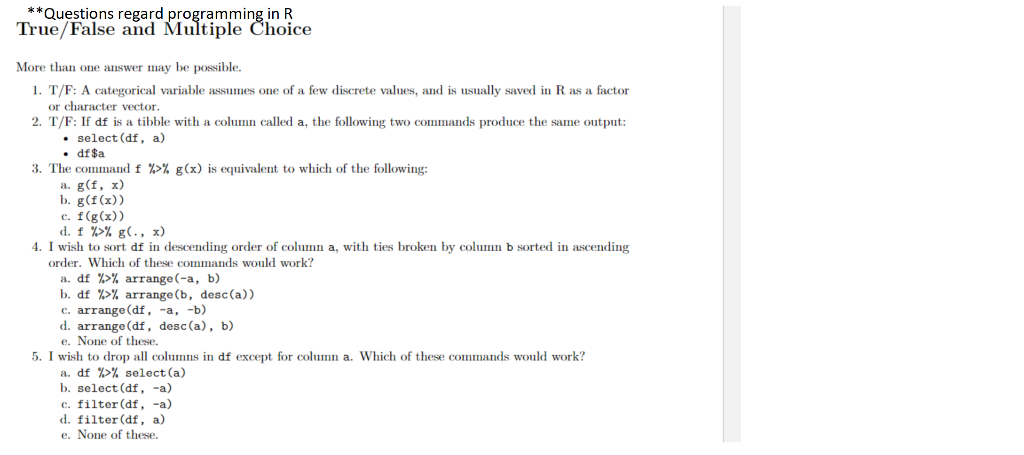 Solved **Questions regard programming in R True/False and | Chegg.com