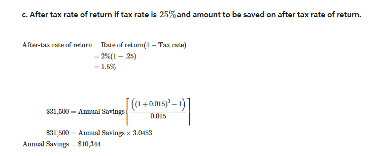 Solved c. After tax rate of return if tax rate is 25% and | Chegg.com