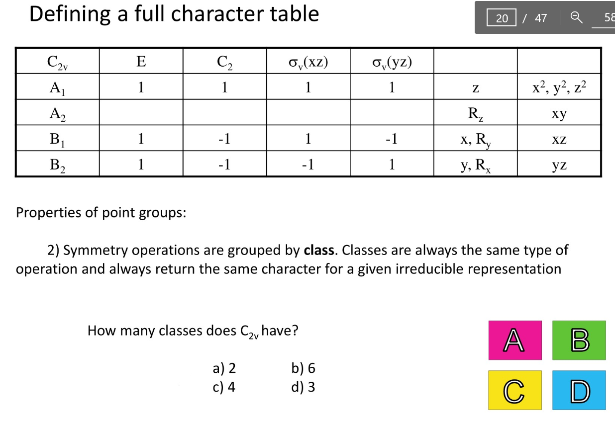 Character Tables Math Solved Defining a full character table [ 20, 47 l Q 58 Ca A | Chegg.com