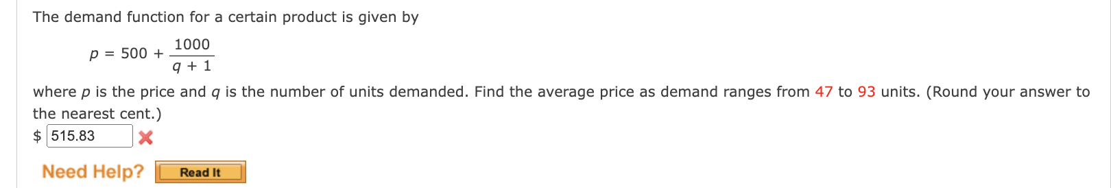 Solved The demand function for a certain product is given by | Chegg.com