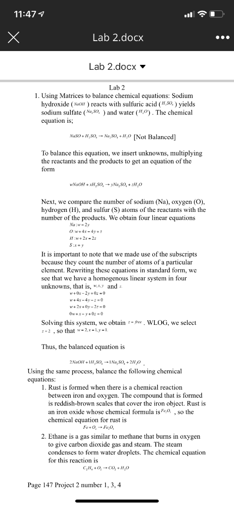 Solved 11:47 Lab 2.docx Lab 2.docx Lab 2 1. Using Matrices | Chegg.com
