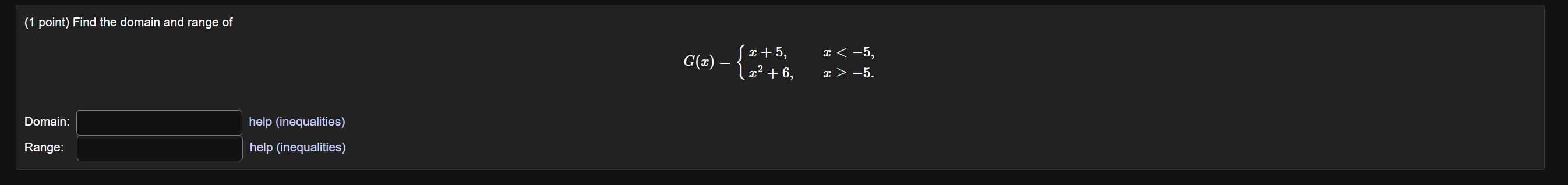 Solved (1 point) Find the domain and range of Domain: Range: | Chegg.com