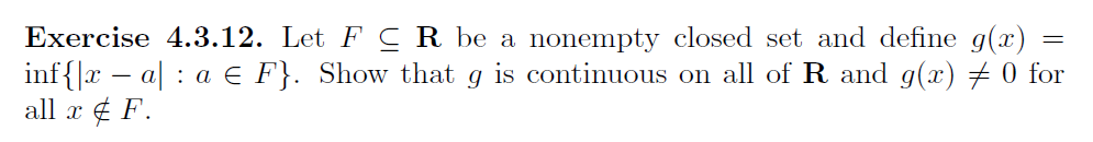 Solved Exercise 4.3.12. Let F C R be a nonempty closed set | Chegg.com