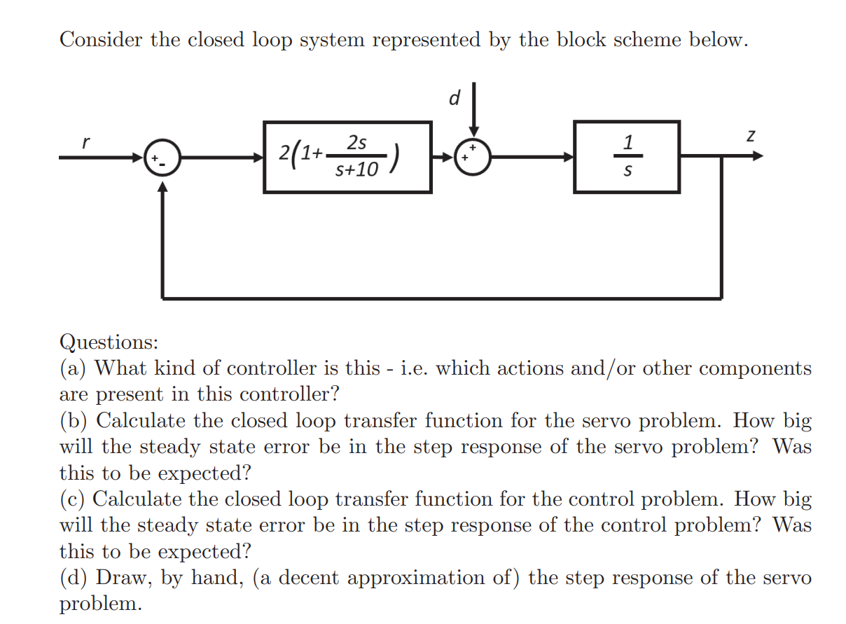 Solved Consider the closed loop system represented by the | Chegg.com