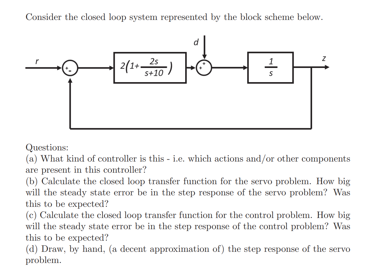 Solved Consider the closed loop system represented by the Chegg