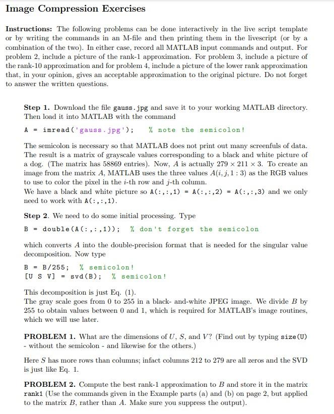 Solved Image Compression Exercises Instructions: The | Chegg.com