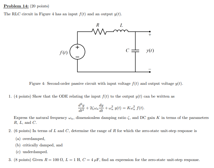 Solved Problem 14: (20 points) The RLC circuit in Figure 4 | Chegg.com