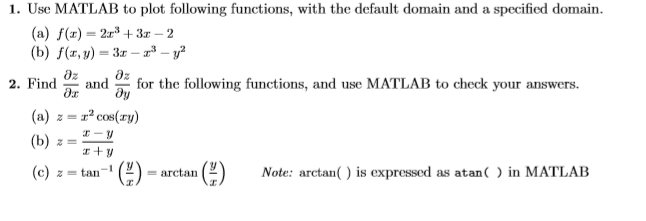Solved 1. Use MATLAB to plot following functions, with the | Chegg.com