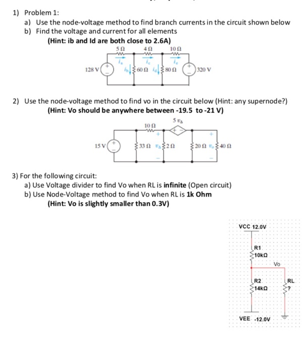 Solved 1) Problem 1: A) Use The Node-voltage Method To Find | Chegg.com