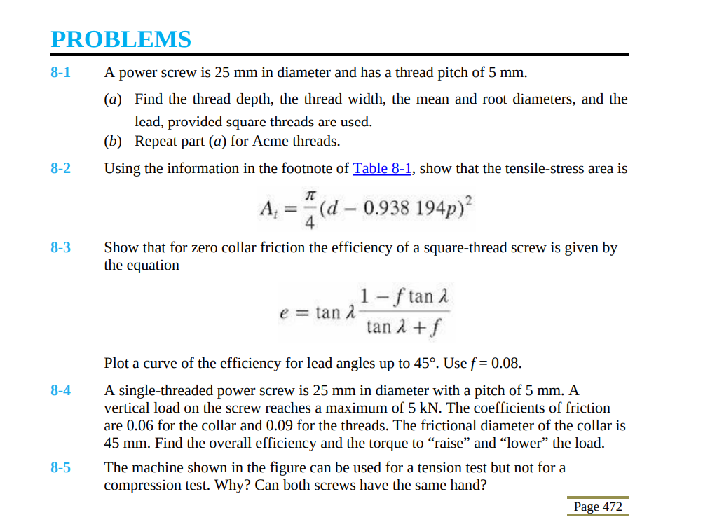 Solved 81 A power screw is 25 mm in diameter and has a