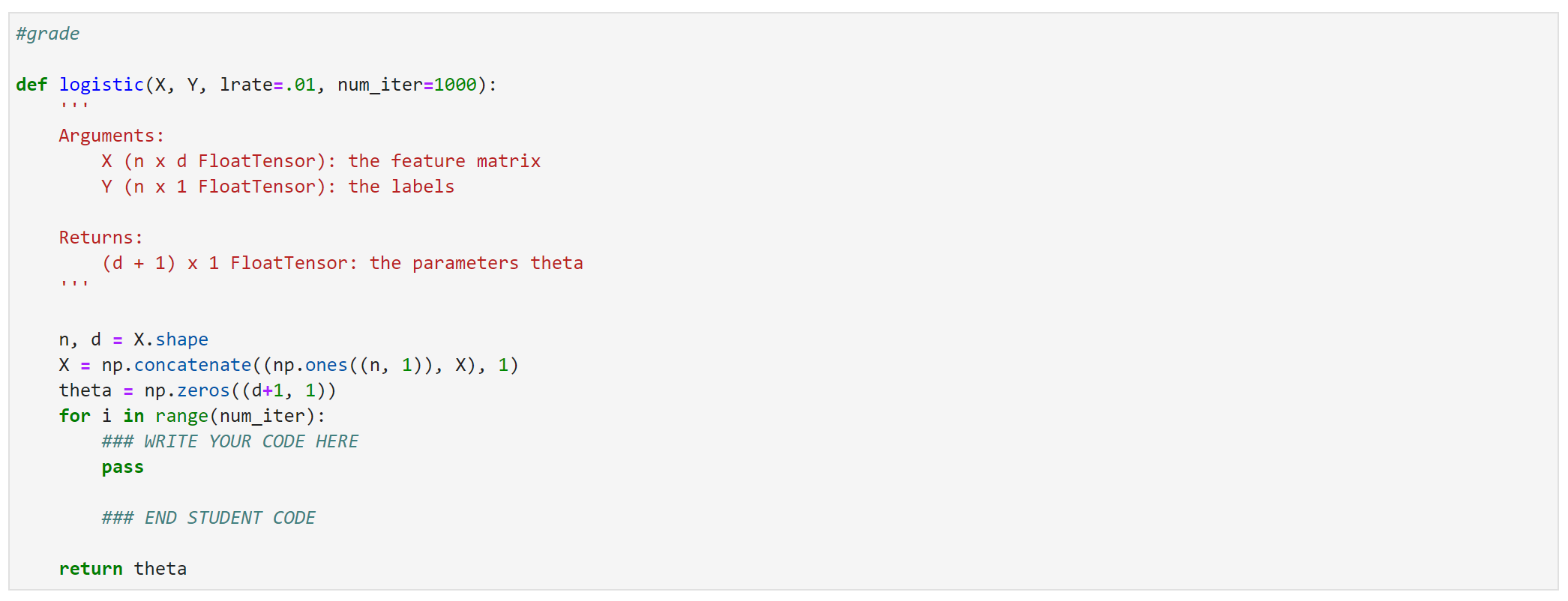Write a function that fits a logistic regression | Chegg.com