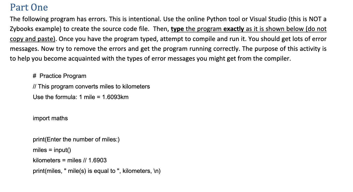 Solved Part One The following program has errors. This is | Chegg.com