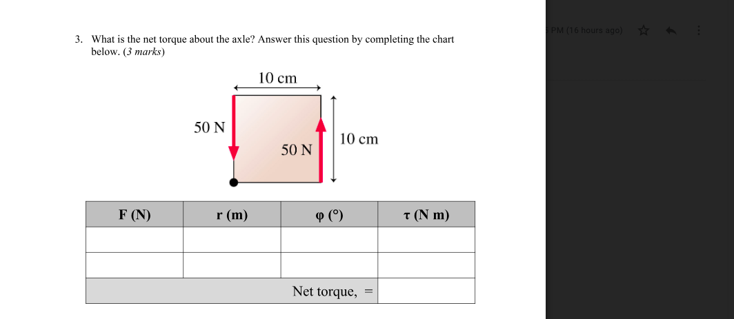 Solved PM (16 hours ago 3. What is the net torque about the | Chegg.com