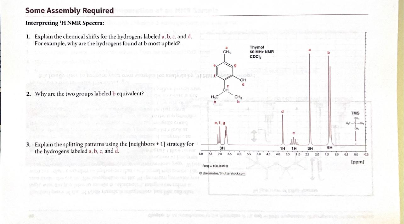 Solved Some Assembly Required Interpreting H Nmr Spectra Chegg Com