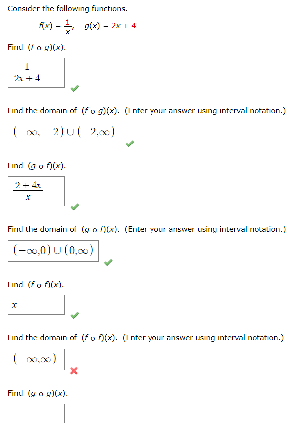 Solved Consider The Following Functions F X 1 G X 2x