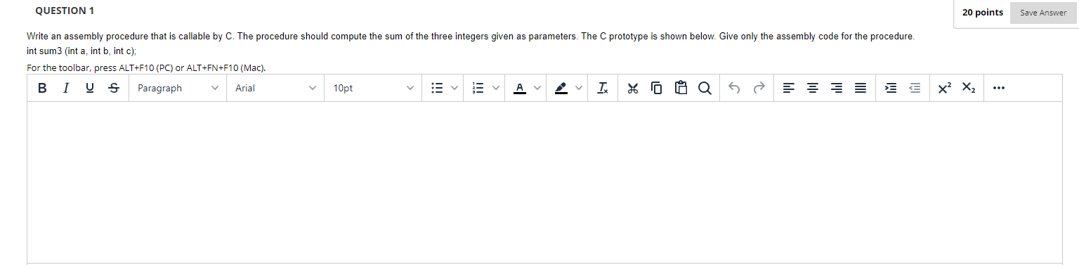 Solved QUESTION 1 20 points Save Answer Write an assembly | Chegg.com