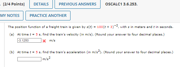 Solved The position function of a freight train is given by | Chegg.com