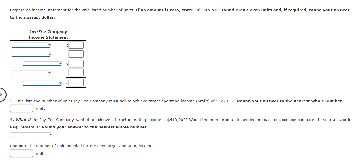 Solved BreakEven Units Units for Target Profit Variable