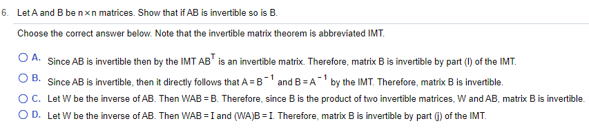 Solved Let A And B Be N×n Matrices. Show That If AB Is | Chegg.com