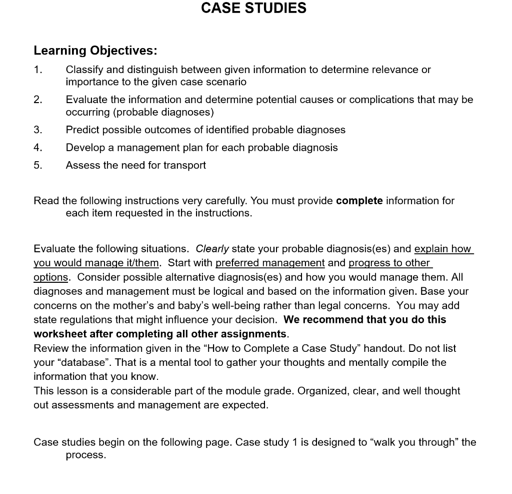 learning objectives of a case study