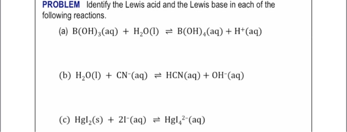 Solved PROBLEM Identify the Lewis acid and the Lewis base in | Chegg.com