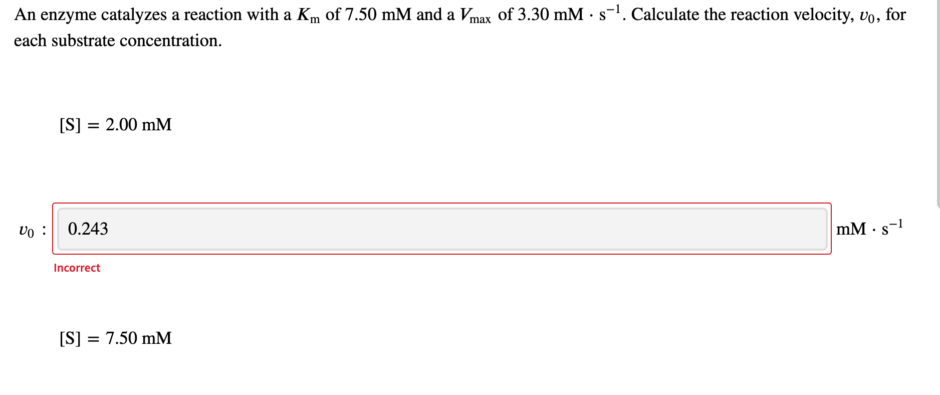 Solved An enzyme catalyzes a reaction with a Km of 7.50 mM | Chegg.com
