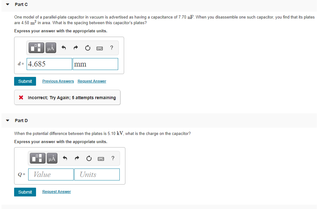 Solved Part C One model of a parallelplate capacitor in