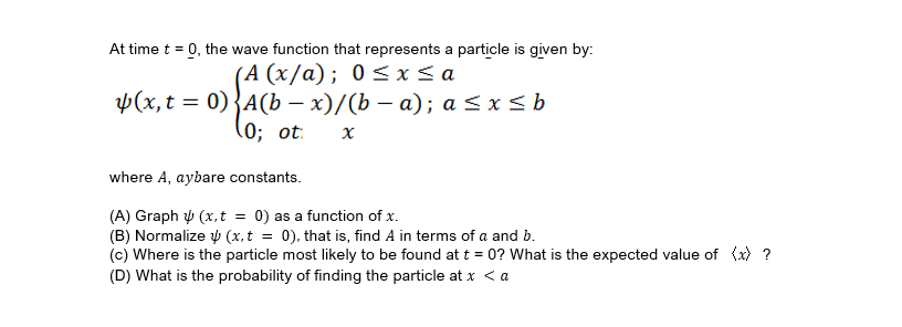 Solved At time t = 0, the wave function that represents a | Chegg.com