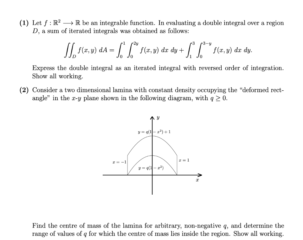 Solved 1 Let F R2 R Be An Integrable Function In