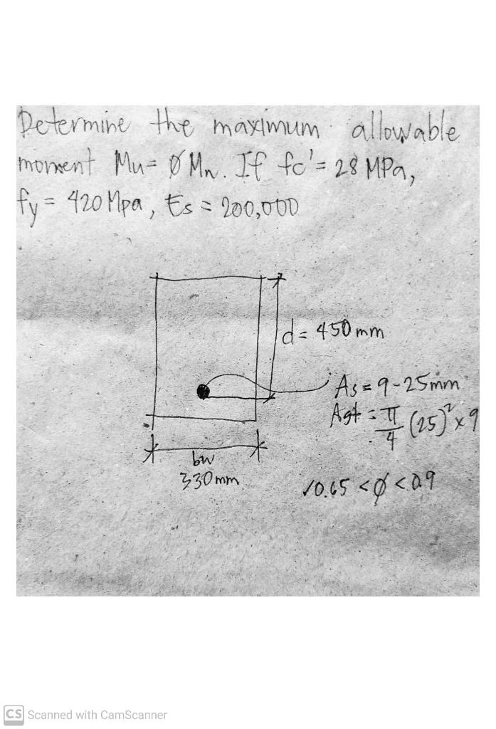 Solved Determine the maximum allowable moment Mu=∅Mn. If | Chegg.com