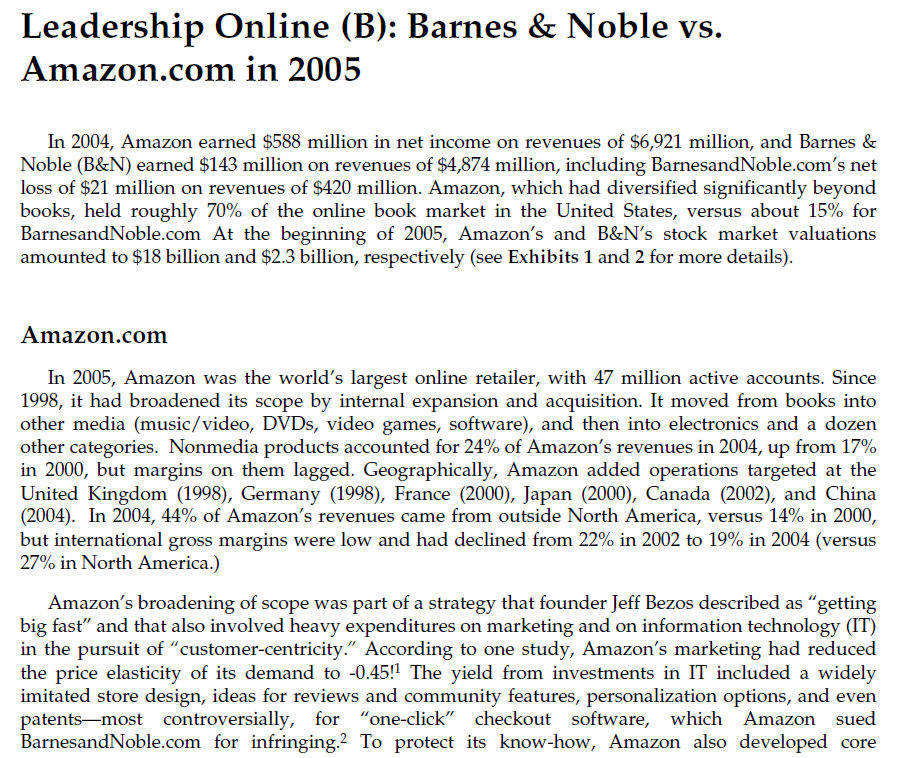 Solved Leadership Online (B): Barnes \& Noble Vs. Amazon.com | Chegg.com