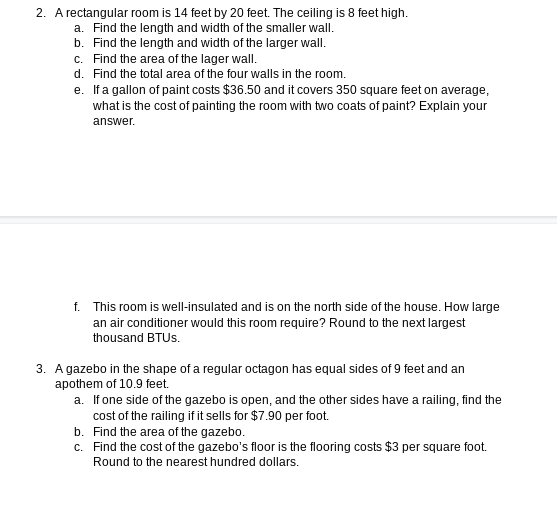 Solved 2. A rectangular room is 14 feet by 20 feet. The