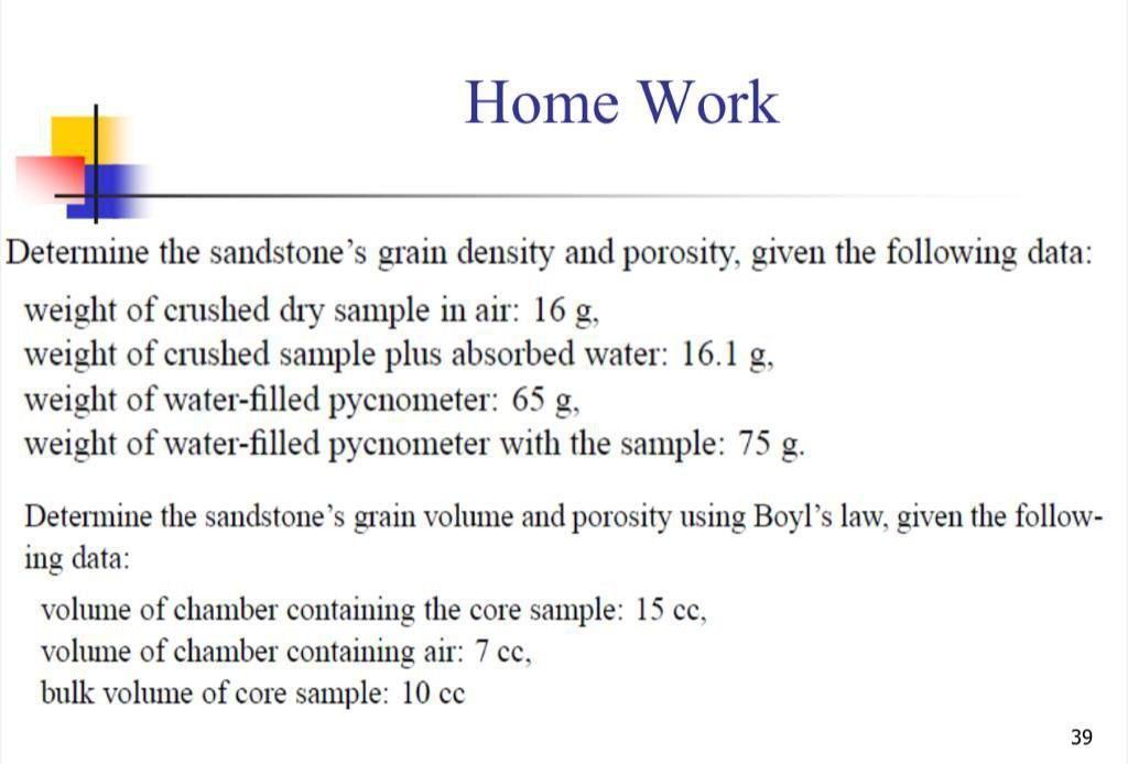 Solved Home Work Determine the sandstone's grain density and | Chegg.com