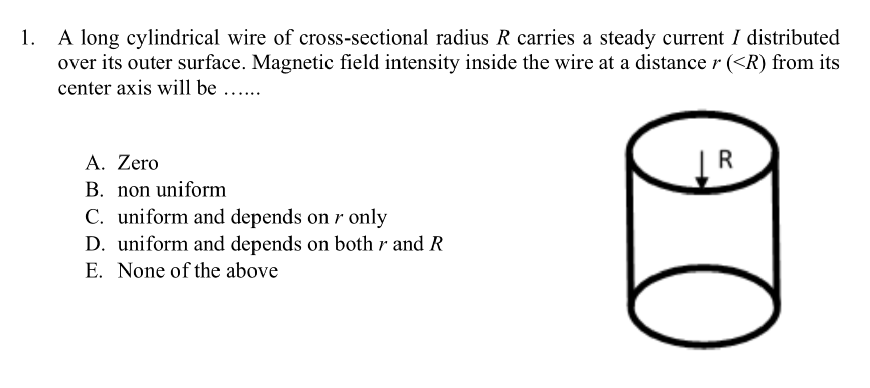 Solved 1. A long cylindrical wire of crosssectional radius