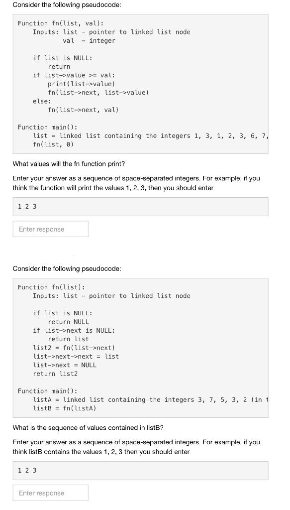 Solved Consider the following pseudocode: Function fn(list, | Chegg.com