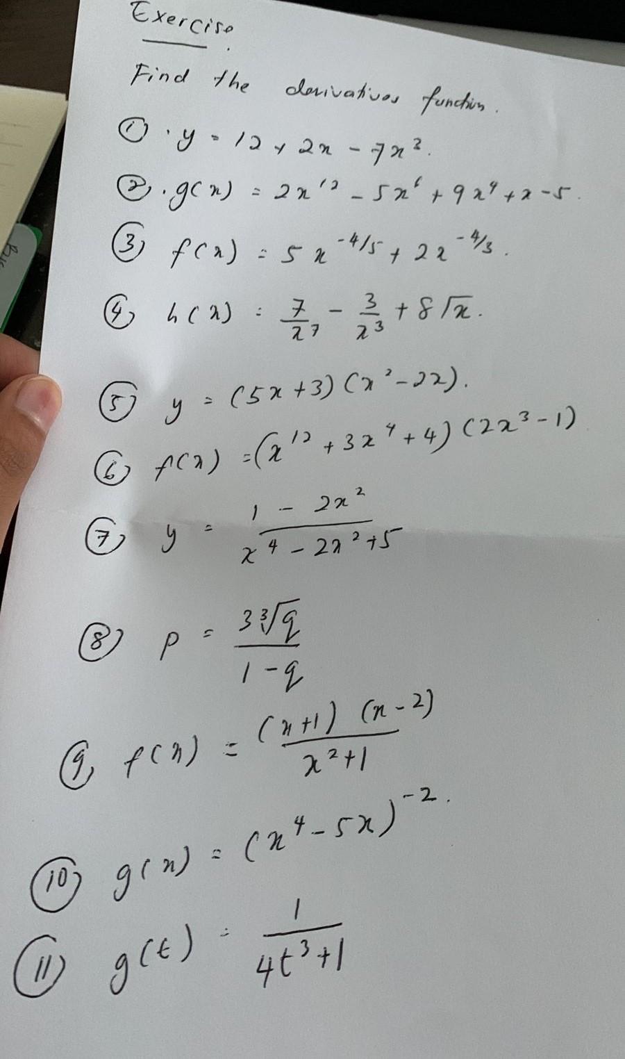 Solved Find The Derivatives Function 1 Y 12 2x−7x2 2