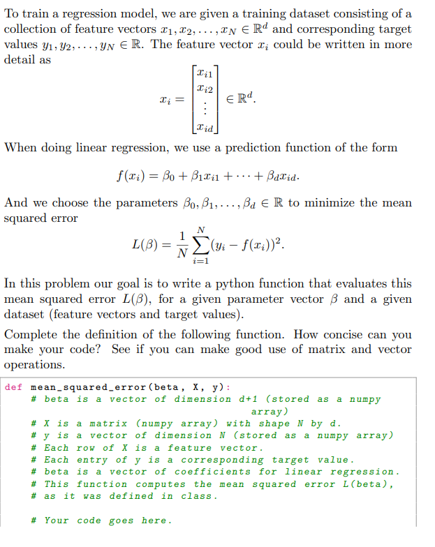 regression - python statsmodels use training... Solved To train a regression model, we are given a training | Chegg.com