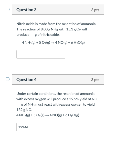 Solved Question 3 3 pts Nitric oxide is made from the | Chegg.com