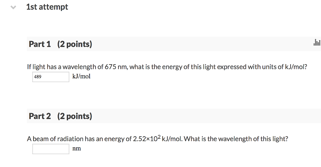Solved 1st attempt Part 1 (2 points) If light has a