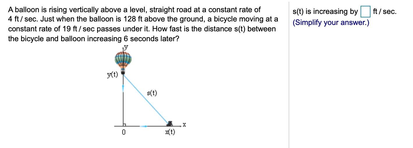 Solved ft / sec. A balloon is rising vertically above a | Chegg.com