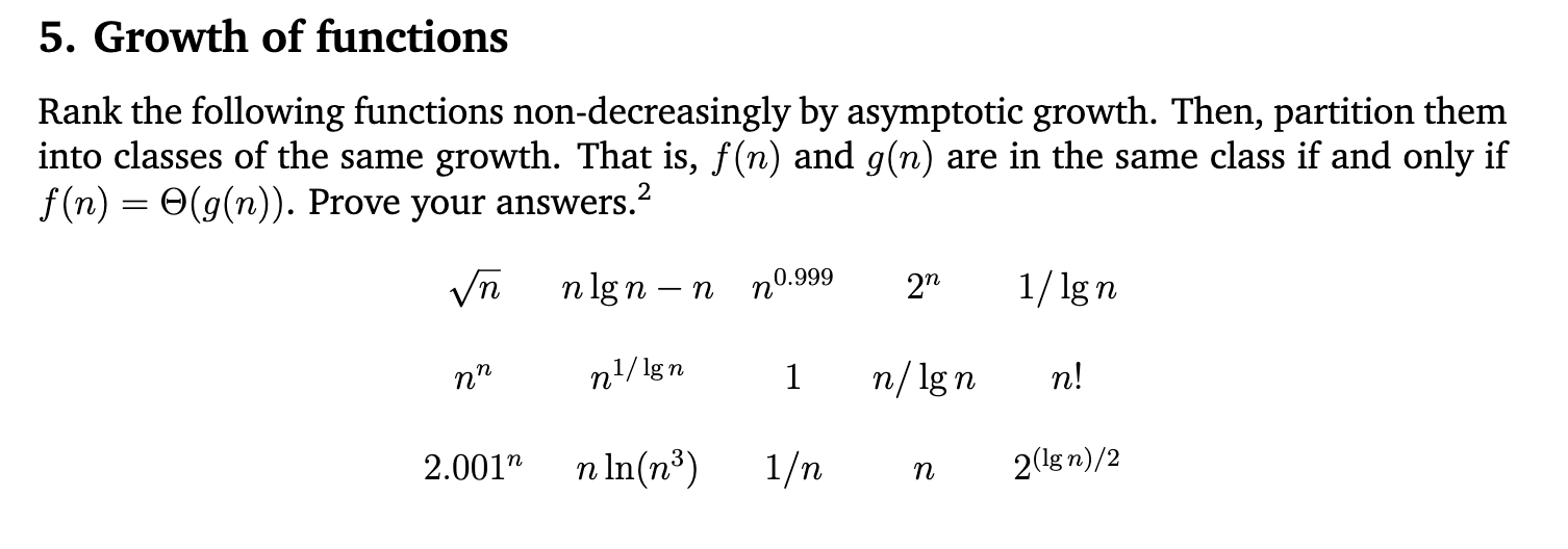 Solved Rank the following functions non-decreasingly by | Chegg.com