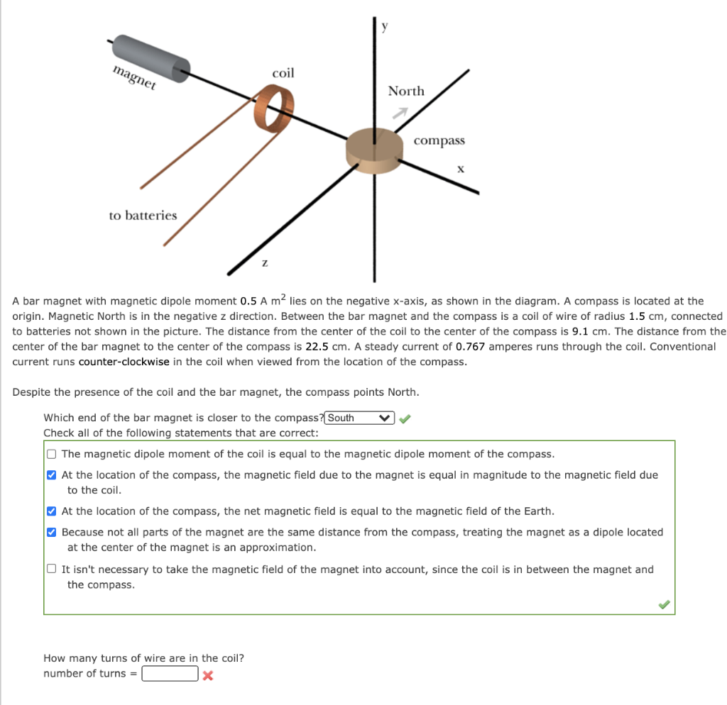 Solved coil North compass to batteries Z A bar