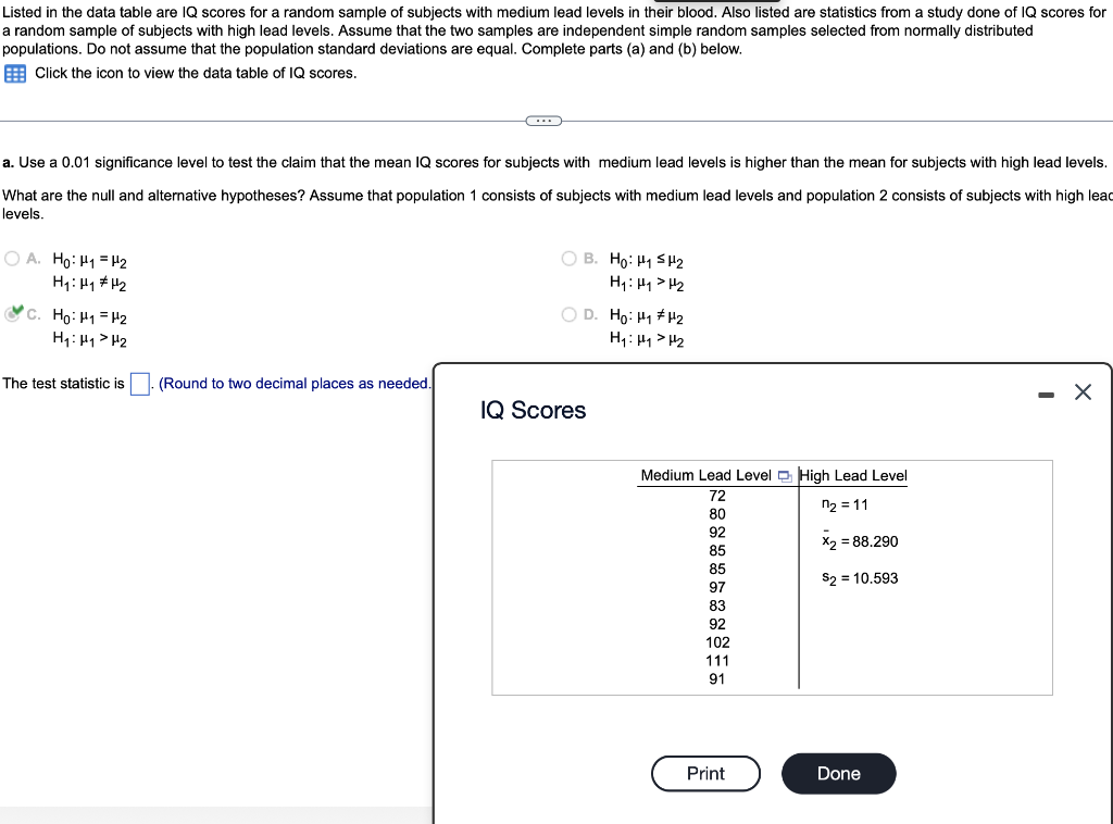 Solved Listed in the data table are IQ scores for a random | Chegg.com