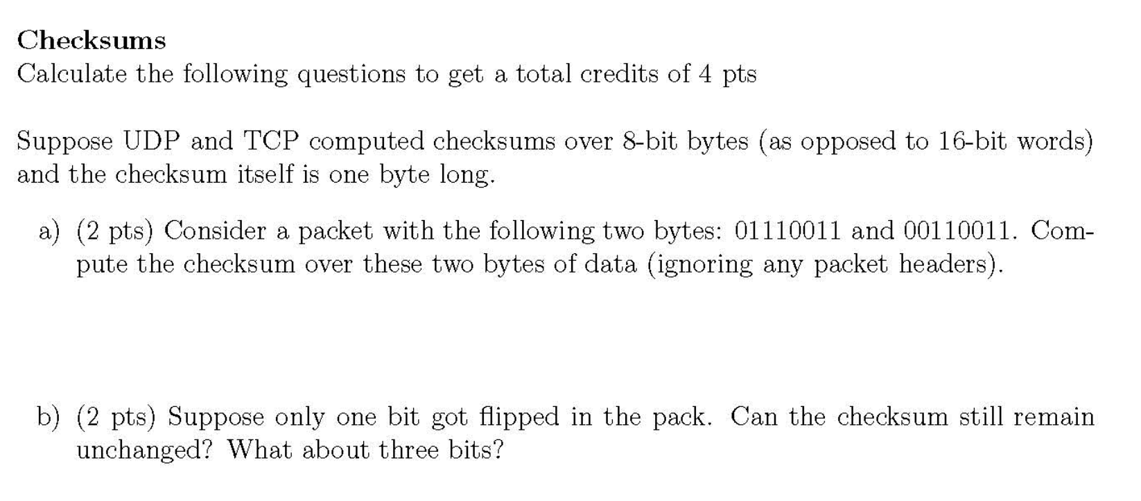 Solved Checksums Calculate The Following Questions To Get A | Chegg.com