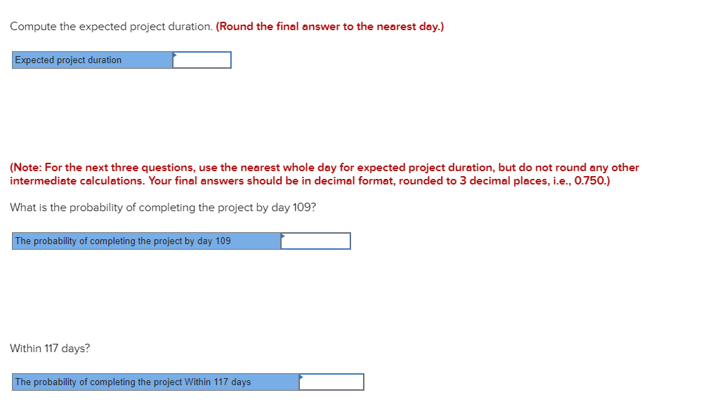 Solved Given The Project Information Below, Complete The | Chegg.com