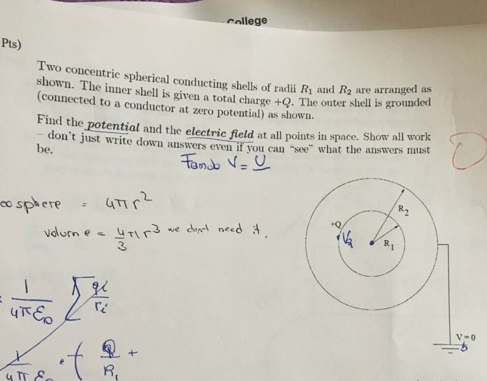 Solved Two Concentric Spherical Conducting Shells Of Radii | Chegg.com