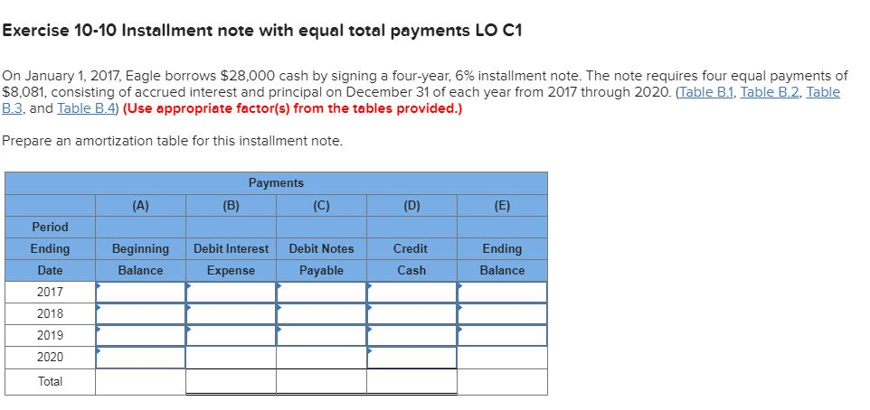 Solved Exercise 10-10 Installment note with equal total | Chegg.com